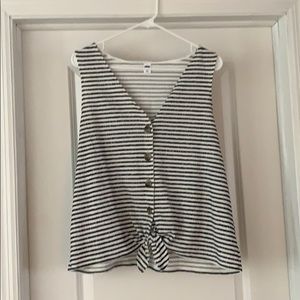 Button-up striped tie tank blouse